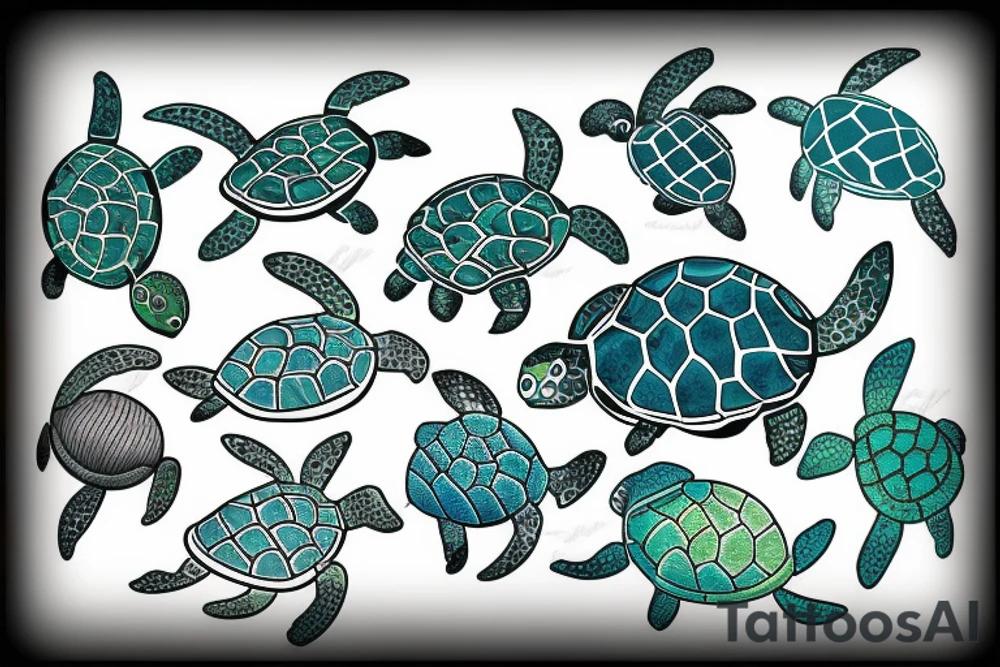 Turtle swimming in ocean tattoo idea