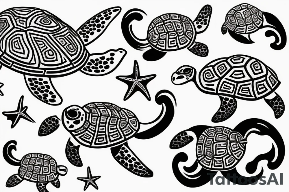 Seastars and turtle tattoo idea