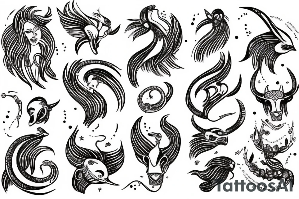 Taurus and Sagittarian tucked in Pisces tattoo idea