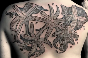on the lower back of my back, lots of starfish along the spine tattoo idea