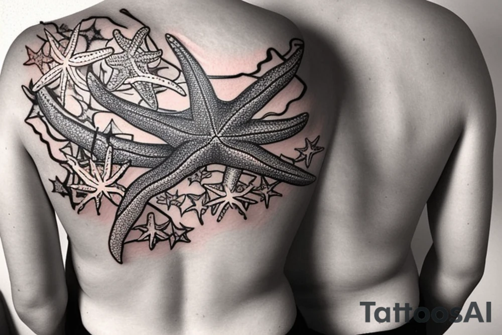 on the lower back of my back, 3 starfish along the spine tattoo idea