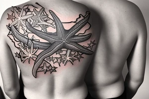 on the lower back of my back,  3 starfish along the spine tattoo idea
