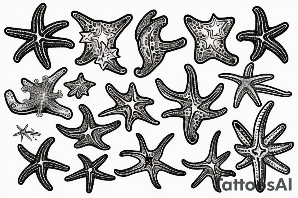 on the lower back of my back, 3 starfish along the spine tattoo idea