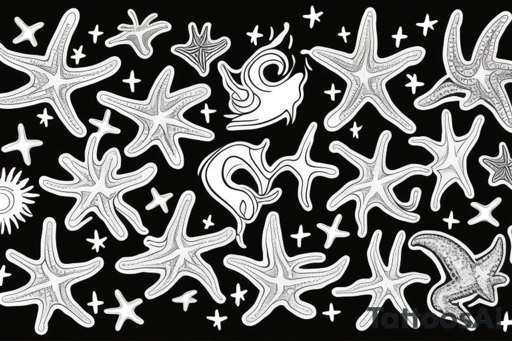 on the lower back of my back, 3 starfish along the spine tattoo idea