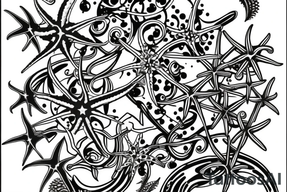 on the lower back of my back, 3 starfish along the spine tattoo idea