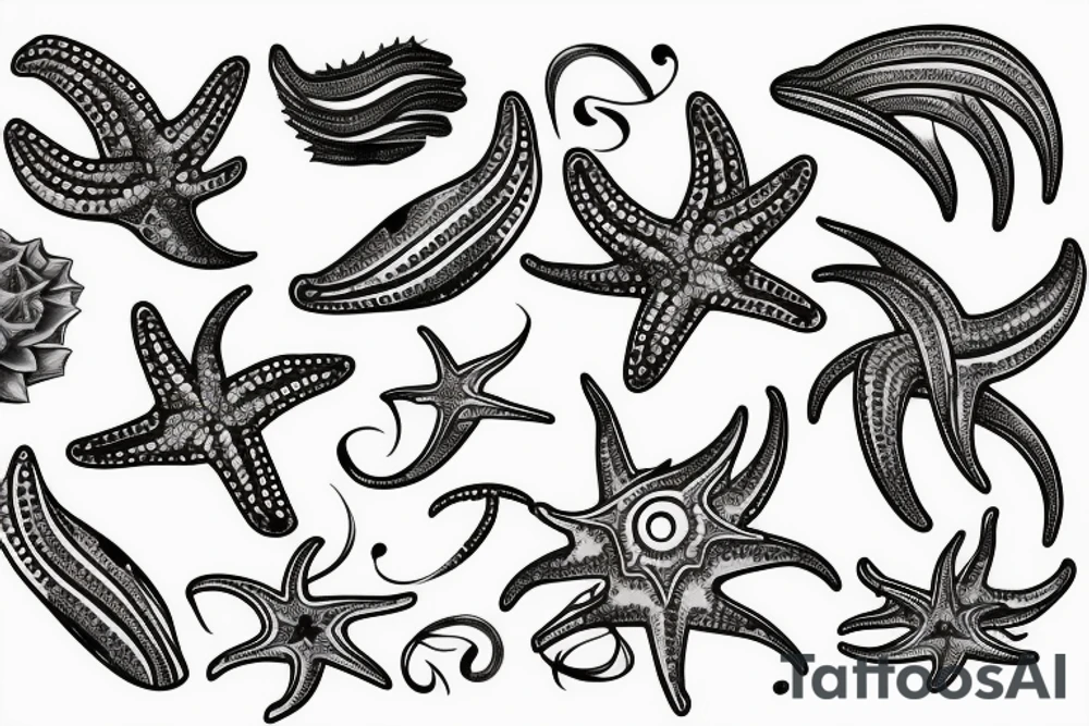 on the lower back of my back, 3 starfish along the spine tattoo idea