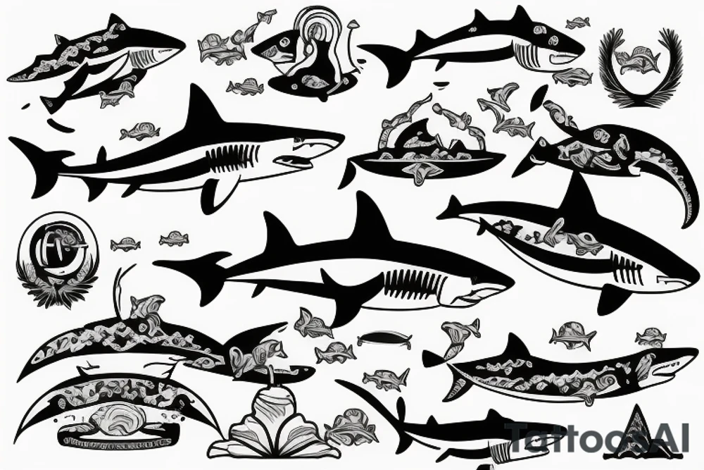 on the lower back of my back, a shark is swimming in the ocean tattoo idea