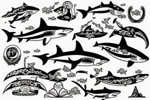 on the lower back of my back,  a shark is swimming in the ocean tattoo idea