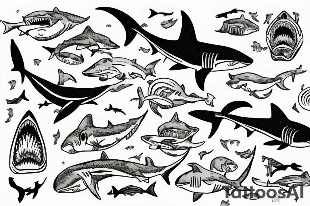 on the lower back of my back, a shark is swimming in the ocean tattoo idea