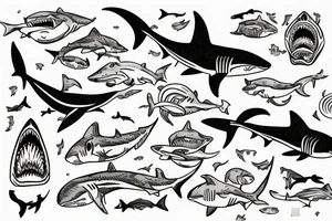 on the lower back of my back,  a shark is swimming in the ocean tattoo idea