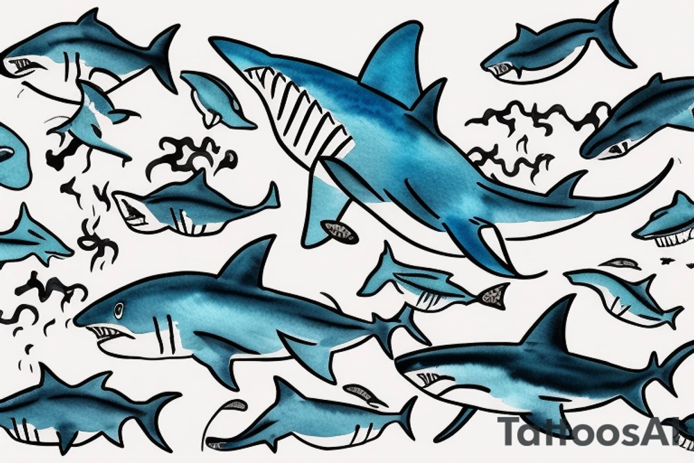 on the lower back of my back, a shark is swimming in the ocean tattoo idea