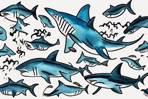 on the lower back of my back,  a shark is swimming in the ocean tattoo idea