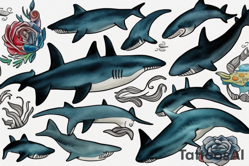 on the lower back of my back, a shark is swimming in the ocean tattoo idea