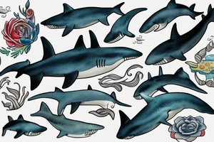 on the lower back of my back,  a shark is swimming in the ocean tattoo idea