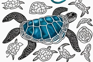 on the lower back of my back,  a caribien turtle is swimming in the ocean tattoo idea