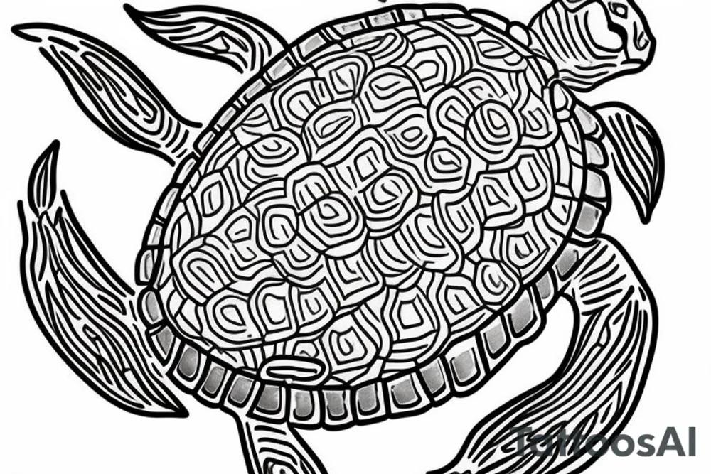 on the lower back of my back,  a caribien turtle is swimming in the ocean tattoo idea