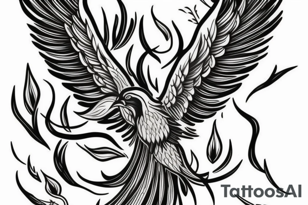 Beautiful Phoenix bird reburn from flam tattoo idea