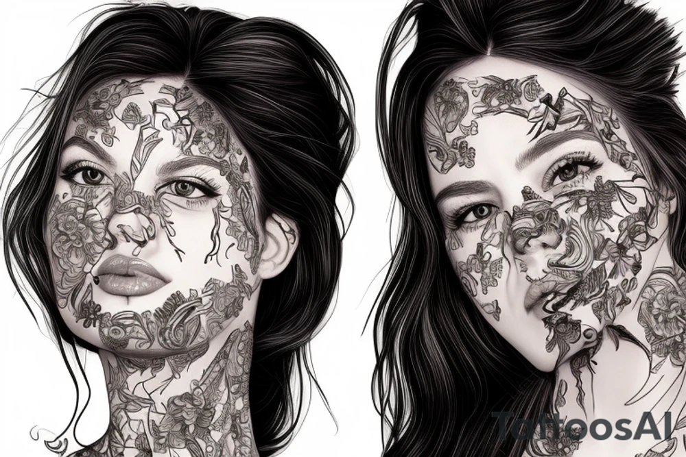 A detailed portrait of a girl in the bathroom, art illustration, incredibly highly detailed and realistic, 8 k, sharp focus tattoo idea