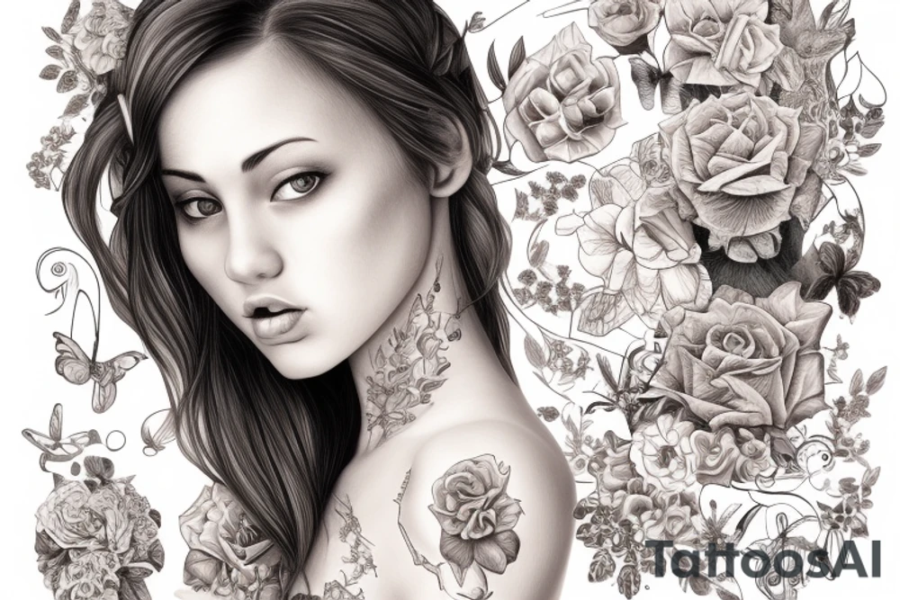 A detailed portrait of a girl in the bathroom, art illustration, incredibly highly detailed and realistic, 8 k, sharp focus tattoo idea