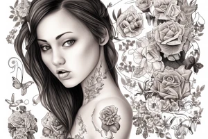 A detailed portrait of a girl in the bathroom, art illustration, incredibly highly detailed and realistic, 8 k, sharp focus tattoo idea