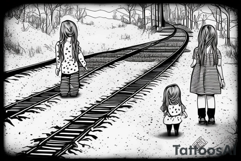 Little girl and train tracks. tattoo idea