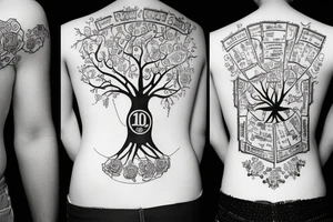 A family tree, the names Алексей and Катерина are written near the roots. tattoo idea