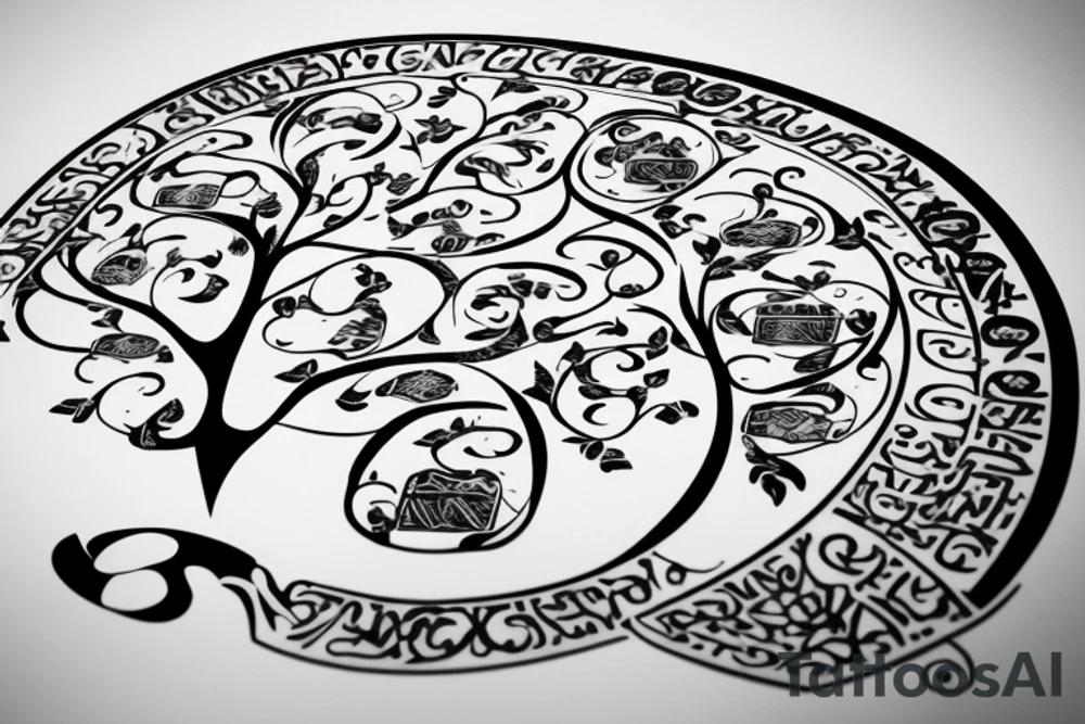 A family tree, the names Алексей and Катерина are written near the roots. tattoo idea