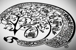 A family tree, the names Алексей and Катерина are written near the roots. tattoo idea