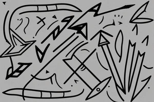 An arrow broken by a semicolon writen in Viking tattoo idea
