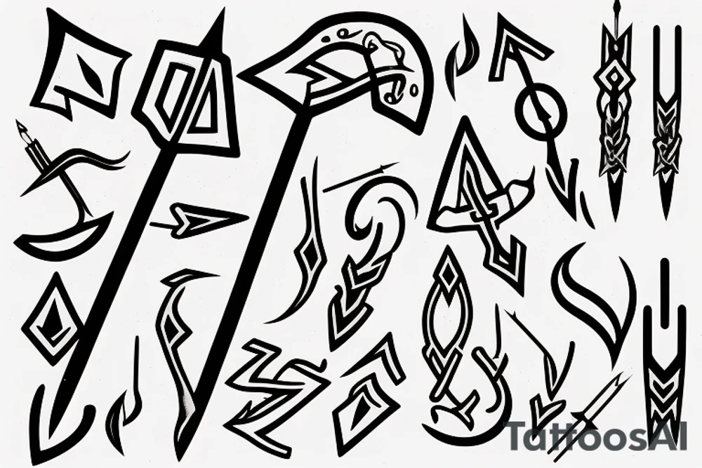 An arrow broken by a semicolon writen in Viking tattoo idea