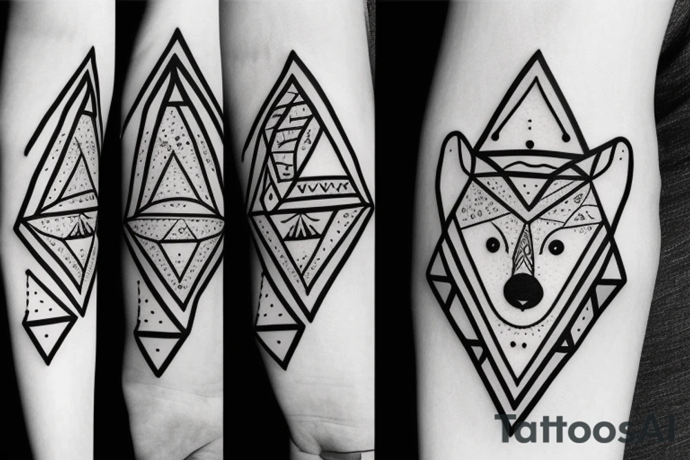 Cute bear in a triangle with triangle pattern all around, armband tattoo idea