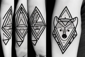 Cute bear in a triangle with triangle pattern all around, armband tattoo idea