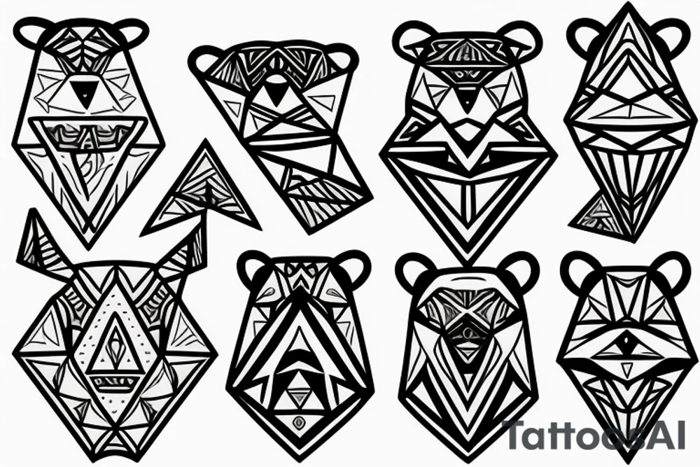 Cute bear in a triangle with triangle pattern all around, armband tattoo idea