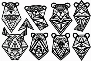 Cute bear in a triangle with triangle pattern all around, armband tattoo idea