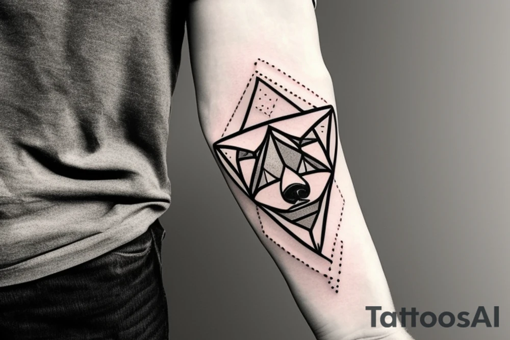 Cute bear sitting in a triangle with geometric triangle pattern all around, armband style tattoo idea