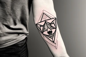 Cute bear sitting in a triangle with geometric triangle pattern all around, armband style tattoo idea
