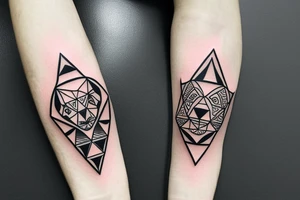 Cute bear sitting in a triangle with geometric triangle pattern all around, armband style tattoo idea