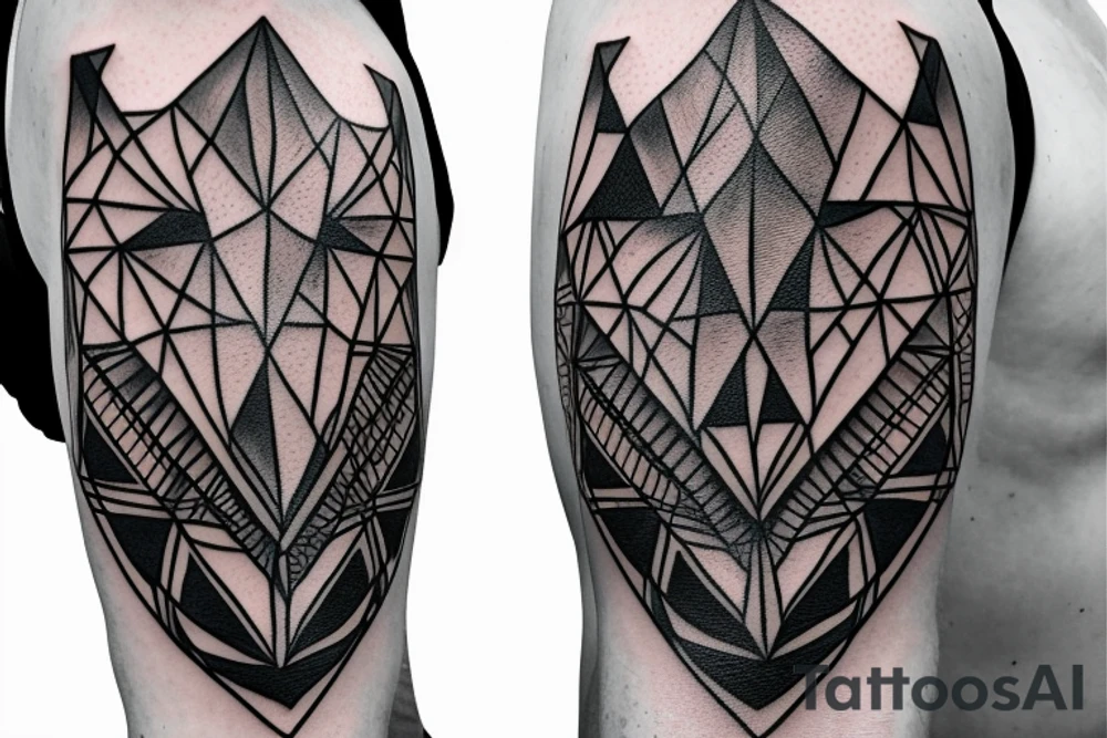 Bear symbol inside of a triangle. Smaller symmetrical triangle pattern around, wraps around arm tattoo idea