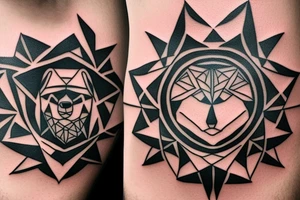 Bear symbol inside of a triangle. Smaller symmetrical triangle pattern around, wraps around arm tattoo idea