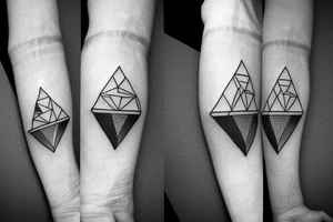 Bear symbol inside of a triangle. Smaller symmetrical triangle pattern around, wraps around arm tattoo idea