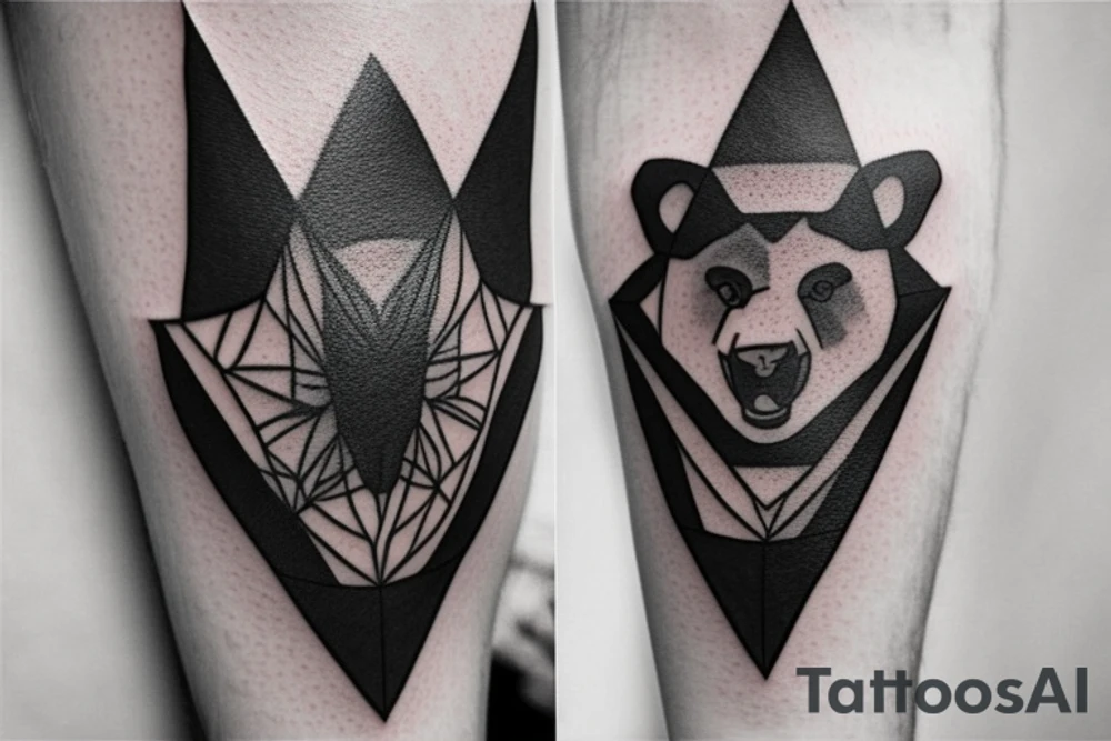 Bear symbol inside of a triangle. Smaller symmetrical triangle pattern around, wraps around arm tattoo idea