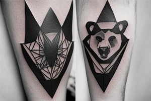 Bear symbol inside of a triangle. Smaller symmetrical triangle pattern around, wraps around arm tattoo idea