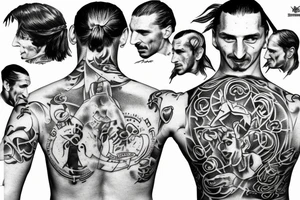 ibrahimovic from the back with the AC Milan shirt and open arms tattoo idea