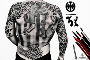 ibrahimovic from the back with the AC Milan shirt and open arms tattoo idea