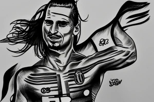 ibrahimovic from the back with the AC Milan shirt and open arms tattoo idea
