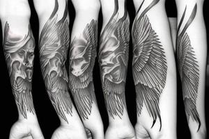 Fallen Angel tattoo over the knee
Trident on the knee below the Fallen Angel tattoo tattoo idea