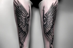 Fallen Angel tattoo over the knee
Trident on the knee below the Fallen Angel tattoo tattoo idea
