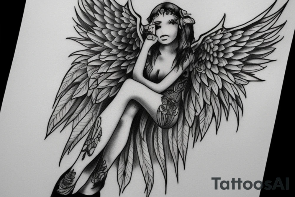 A little Fallen Angel tattoo over the knee tattoo idea