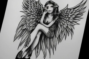 A little Fallen Angel tattoo over the knee tattoo idea