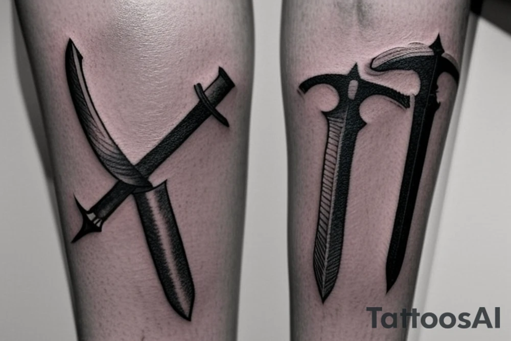 Greek sword on knee tattoo idea
